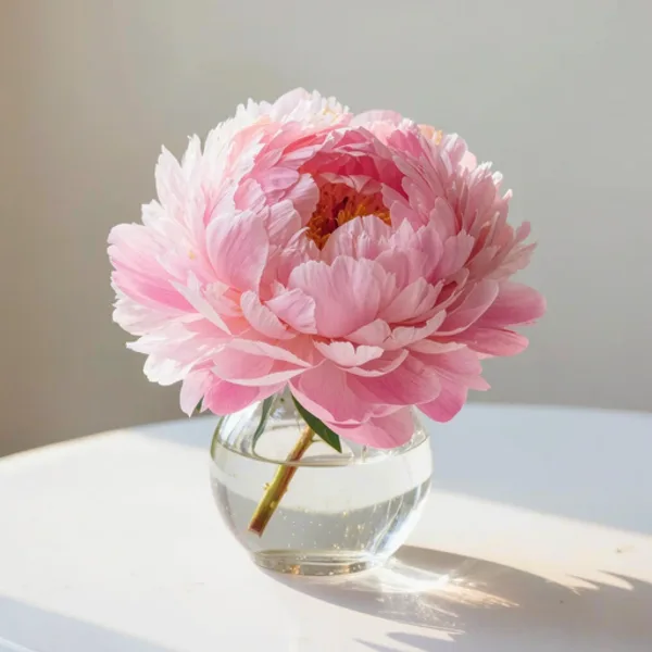 Small photo of a pink peony in a glass vase, before enlarging for print