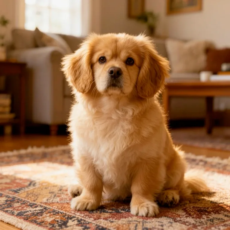 First frame of a 5-second pet video made from a photo of a golden-brown dog sitting on a rug in a living room