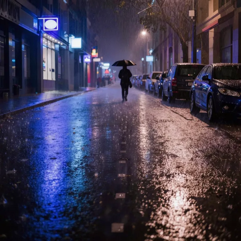 A normal photo of a rainy night street with neon signs, before a cinematic photo look