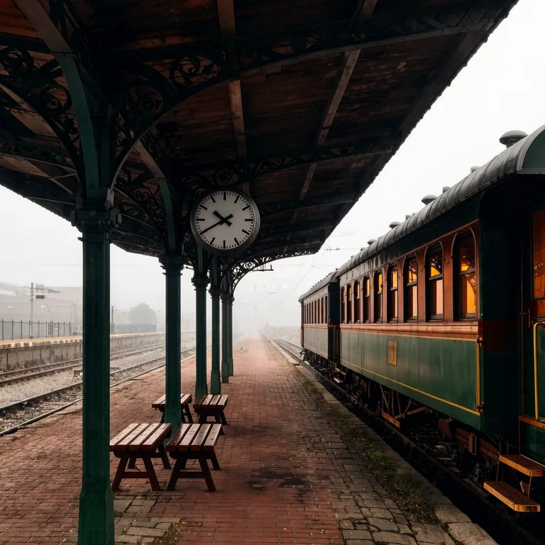 Dezelfde stationsfoto na het inkleuren van de zwart-witfoto, met natuurlijke kleuren