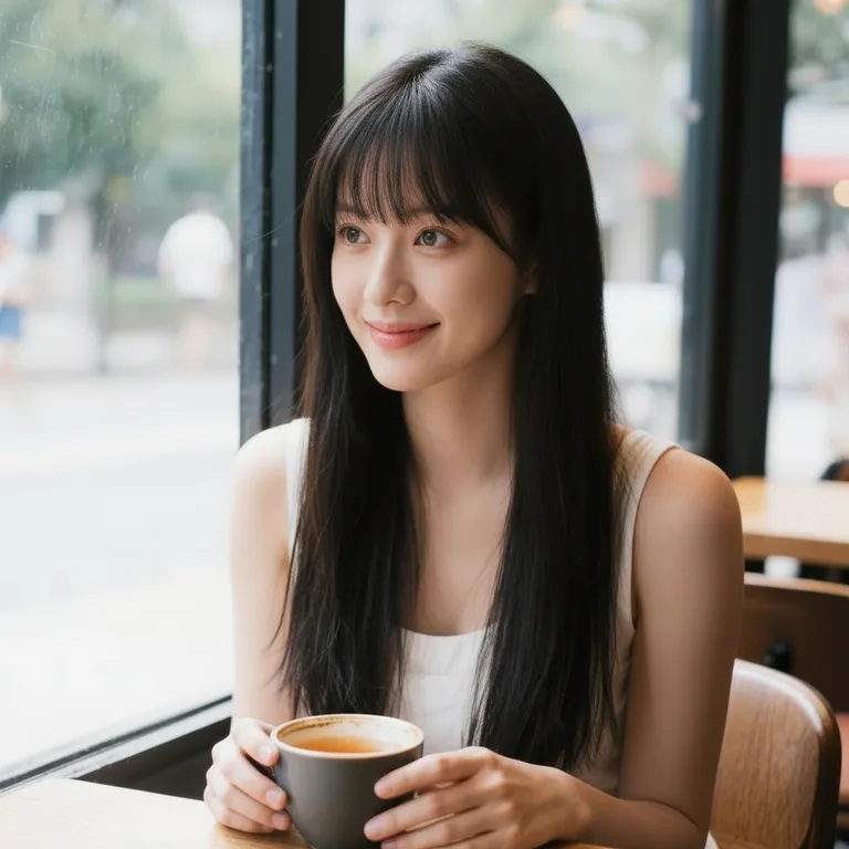 The same woman with bangs previewed, hair length kept