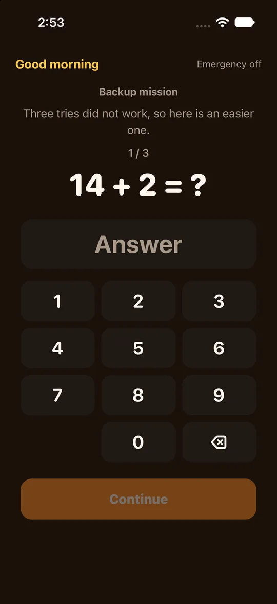 RiseCheck backup task: a simpler task offered after three failed tries.