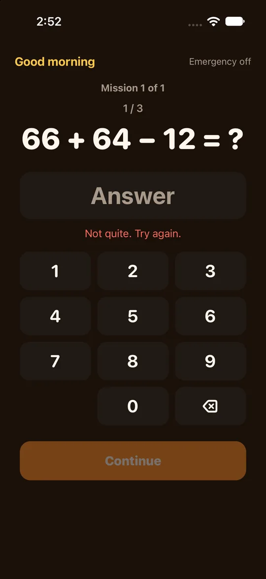 RiseCheck wrong answer message saying it is not quite right and to try again.