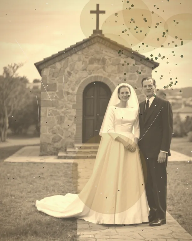 Scanned wedding photo with water stains and mold spots
