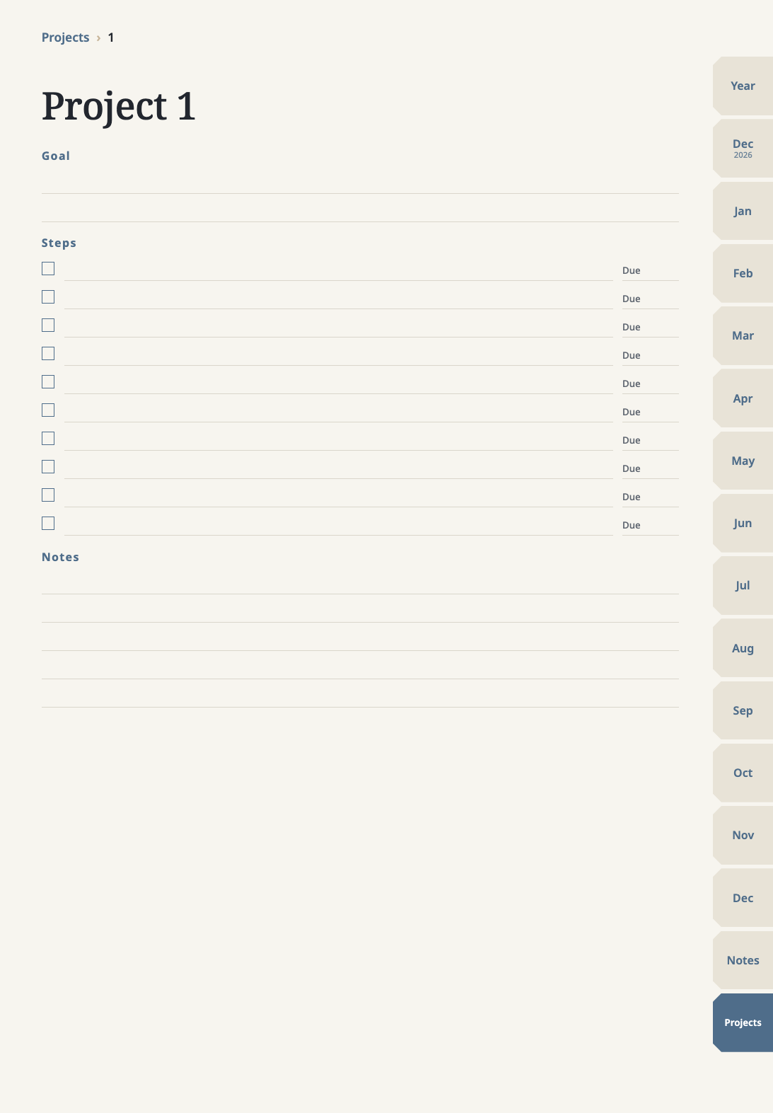 Project page with goal, steps and deadline